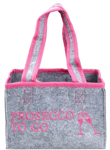 1 Pezzi Vino Borsa per Bottiglia di Vino, PROSECCO TO GO, Custodia in Feltro per Bottiglia di Vino 22x15x15 cm, Borsa da Donna per 6 Bottiglie, per Viaggi Campeggio Picnic e Feste - Grigio Rosa