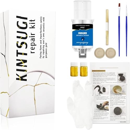 MUFUN Kintsugi Kit de réparation de bols et vases en céramique avec colle en poudre dorée, kit Kintsugi d'entrée de gamme parfait pour les débutants, artisanat facile Kintsugi