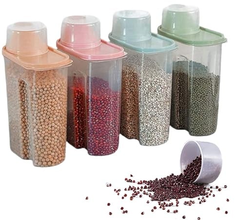 LWZko 4 Stück Snack-Behälter zur Aufbewahrungsbox mit Messbecher Schüttdosen, Aufbewahrungsglas für Lebensmittel, Schüttdosen Mehl Zucker Salz (mini)
