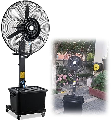 Ventilador de nebulización Tanque de agua de 11 galones Ventilador de pulverización industrial con oscilación de 90 grados para refrigeración, patio, garaje, gimnasio, taller Ventilador de pedestal g