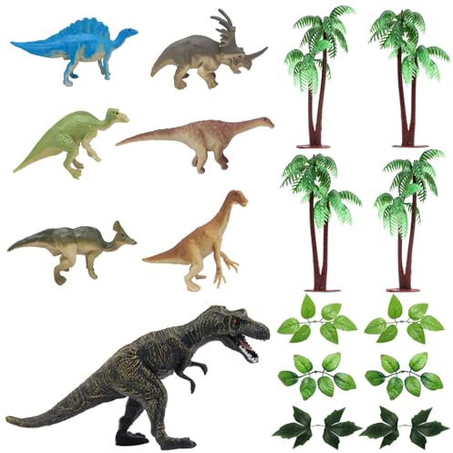 UTMACH 17 Stück Dino Tortendeko Dinosaurier Kuchendeko Dino Deko Palme Kuchenaufsatz Dschungel Tortendeko Dino Kuchen Topper Torte Für Kindergeburtstag Party Dinosaurier-Thema Miniatur Deko