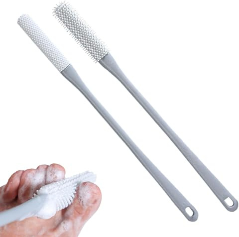 Fußbürste für die Dusche, 2 Stück Silikon Fußwaschbürste, Zehenwascher für die Dusche, Zehenreinigungsbürste + Zehen-Anti-Juckreiz-Bürste, Fussmassage mit Langem Stiel zur Förderung der Durchblutung