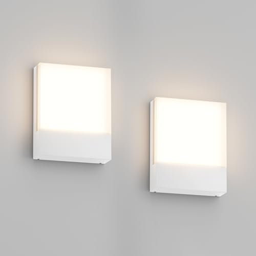 Howskys 2 Stück 24W LED Wandleuchte aussen, 3000K Warmweiß Außenwandleuchte, außenleuchte wand für Terrasse Eingang Garten, Aluminium, IP65 Wasserdicht, Weiß