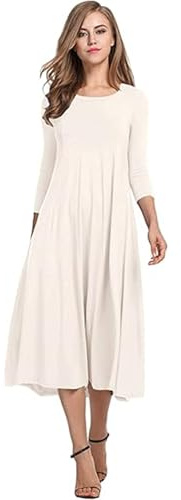 Hotouch Damen Kleider Elegante A Linie Midi Kleid Sommer Tshirt Kleid 3/4 Arm Tunikakleid Rundhals Einfarbig Freizeitkleider S-3XL