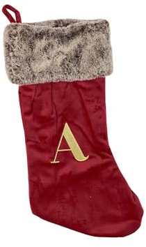 Celebright Christmas Stocking with Embroidered Letter 'A' - Festive Holiday Décor for a Memorable Celebration - Faux Fur - Red