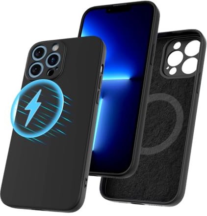 Garegce Coque Magnétique pour iPhone 13 Pro Max Compatible MagSafe, Induction Silicone, Aimants Intégrés Ultra Fine Anti Rayures - 6,7 Pouces - Noir