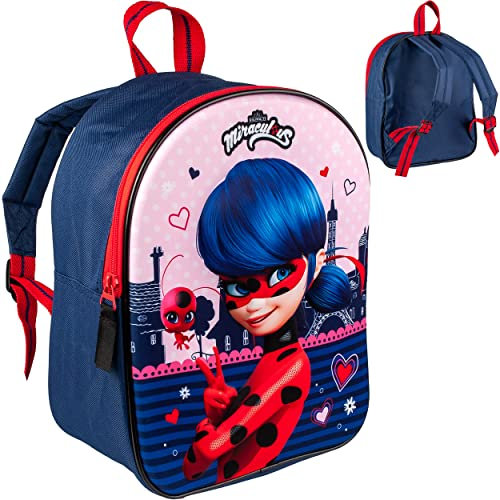 alles-meine.de GmbH Kinder Rucksack 3D Effekt Miracul. - Ladybug und Cat Noir - Tasche - wasserfest & beschichtet - Kinderrucksack groß Kind - Jungen Mädchen - Kindergartenta..