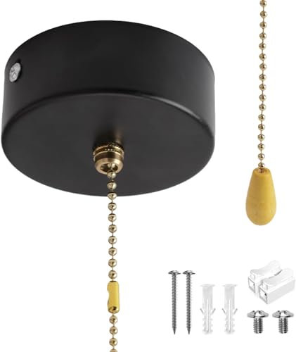 Light Pulls for Bathroom, Pull Cord Light Switch Bathroom, Bathroom Light Pull Black Ceiling Zip Switch Replacement On-Off with Pull Chain for Chandeliers Wall Light Lamps Accessories