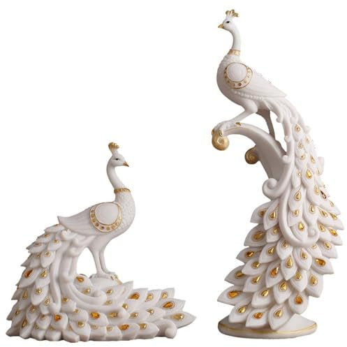 Pevfeciy Pfau Statue Dekoration Skulpturen schöne Vogelkunst-Statue realistische Tierstatue Figur Geschenk für Bücherregal Schrank Kunst Dekor,A