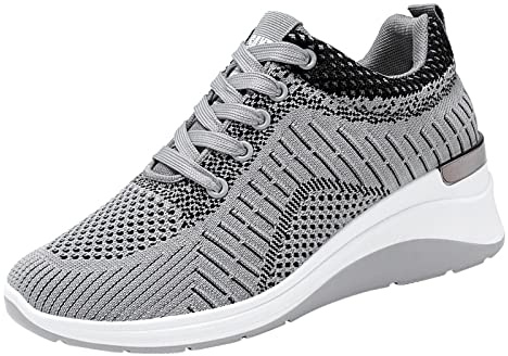 Generisch Schuhe Hallux Valgus Damen Weite K Lässige Mesh-Schuhe Damen Atmungsaktive Laufschuhe mit Keilabsatz Schuhe Freizeit Fitnessschuhe Damenturnschuhe Keilabsatz Sneaker Damen