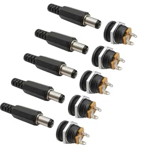 Einaus 10stk (5Pair) 12V 3A 5.5x2.1mm DC Power DC Buchse Schraubenmutter Male+Female Netzstecker lang 14mm Steckverbinder Netzteil Buchse Panel Mount Connector Power Jack DC Sockel Stecker