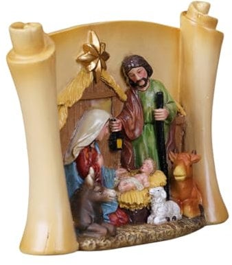 YIBOZI Krippenfigur, Schriftrolle, Designs, Heilige Familie, Krippe, Kunstharz, Statue für und Heimdekoration, religiöse Weihnachtsfigur