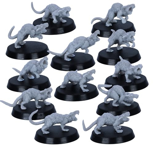 Forged Terrain Riesiges Ratten-Miniatur-Set - 12 Monsterfiguren auf 25 mm Basen für Tischrollenspiele und Kriegsspiele | 32 mm Skala kompatibel mit Brettspielen | Modelle aus