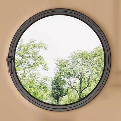 TWHZSAI Ventana abatible Redonda giratoria empotrada de aleación de Aluminio y Vidrio Templado, Ideal para baño, Dormitorio, Cocina y hogar, Color Negro, 3,30 cm/11,8 Pulgadas