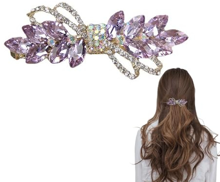 Pince à cheveux en cristal avec strass, barrettes violettes exquises à clipser, fermoir français élégant, accessoires pour cheveux fins moyens épais, cadeau pour femmes et filles