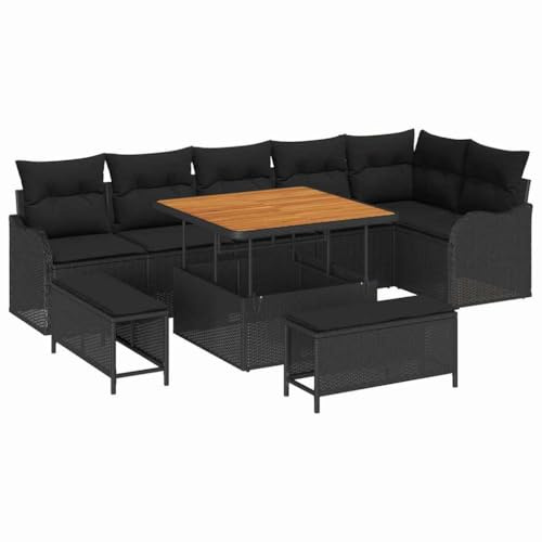 vidaXL Garten-Sofa-Set 9 pcs Schwarz Poly-Rattan, Garten und Terrasse, modernes Outdoor-Sofa-Set zum Entspannen, langlebige Sitzgruppe, Coole Lounge und Deko