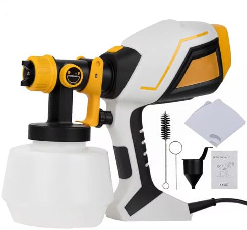 CYTBEK Adjustable Electric Paint Gun – 1200ml Large Tank, 3 Spray Patterns & Flow Control for Wood, Chairs, Cabinets, Garage Doors & Home DIY – Easy Clean, Brass Nozzles, 5ft Cord