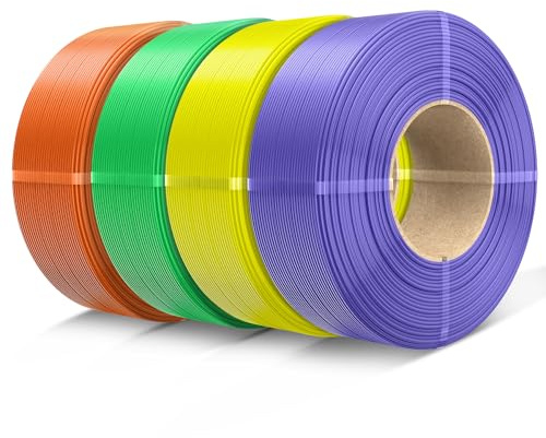 SUNLU 4KG PETG Filament Refill 1.75mm, Sonnenorange+Gelb+Grün+Lavendellila | No-Spule PETG 3D Drucker Filament Bundle, 3D Filament Refill for Reusable Spulen Compatible with Bambu Lab Filament Drucker