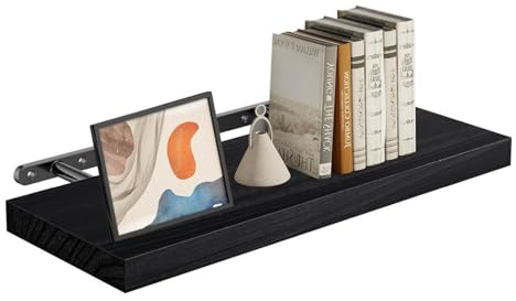 Youghuen Wandregal Holz 40cm, Wandregal Schwarz, Dekorative Wandmontierte Regale, Regale für die Wand 1er-Set, Wanddeko für Badezimmer, Küche, Wohnzimmer und Schlafzimmer
