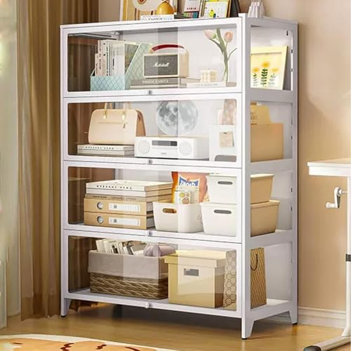 Vitrine à 4 étages en verre trempé résistant à la poussière, vitrine en acier au carbone, 3 côtés transparents, porte à rabat, pour bureau, magasin, rangement sûr