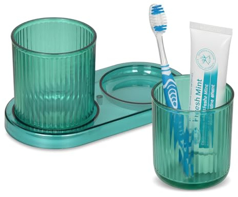 2 PCS Toothbrush Holder, 10 x 8 x 8 Plastic Tooth Brush Tumbler with Base, Unbreakable Mouth Rinsing Mug (Green)