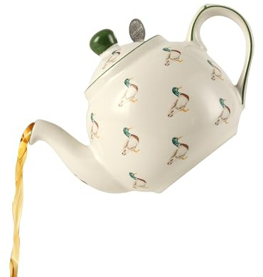 London Pottery Théière, tasse et soucoupe, assiettes et bols en céramique, ensemble de 7 pièces, assiettes creuses, assiettes à salade, plats et bols à riz (canard, théière avec infuseur)