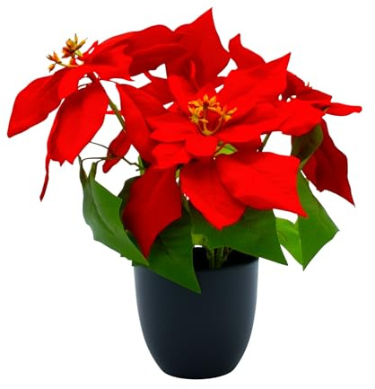 Spetebo Künstlicher Weihnachtsstern im schwarzen Topf - 32 cm - Kunstblume Poinsettie in naturgetreuer Nachbildung - Christblume Deko Pflanze Seidenblume Kunstpflanze Winterblume mit samtigen Blüten