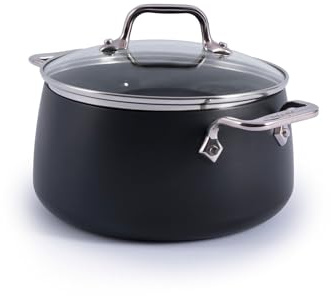 All-Clad HA1 Expert Hard Anodized Nonstick Stock Pot with Lid (4 Qt) For Pasta, Soup, Dishwasher-Safe, Oven-Safe Up to 500°F Compatible with All Stovetops (Gas, Electric & Induction) - Black