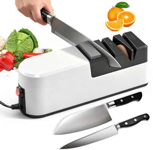 Professional Electric Kitchen Knife Sharpener, 5 in 1 Work Any Sharp Knifes Sharpeners, Sharpening System with Straight Blade for Rough Repair Sharpening of Knives