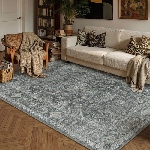 PureCozy Vintage Teppich Wohnzimmer 140x200cm Schwarz Schlafzimme | Wohnzimmerteppich Waschbarer Carpet,Weich Rutschfest Teppiche,Esszimmer Büro Kurzflor Groß Tepich Carpets Rug