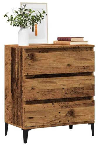 HFXHIJXQ Sideboard 60x35x70 Altholz Massiv Holzwerkstoff Kommode mit 3 Schubladen Stauraummöbel Modernes Design für Wohnzimmer Flur Schlafzimmer