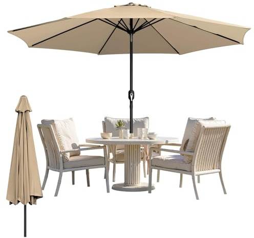 Tubiaz Sombrilla grande de 270 cm, 350 cm, impermeable, sin soporte, con manivela, para balcón, jardín, terraza, Sombrilla Taupe, Ø350 cm