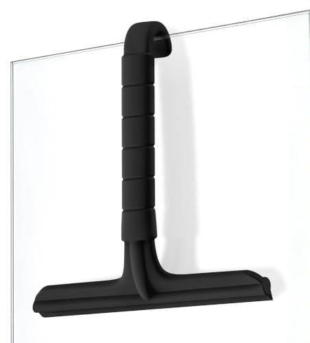 Roylvan Tergivetro da Doccia Monoblocco in Silicone con Gancio Integrato | Tira Acqua da Doccia con Manico Ergonomico per Pulizia Finestre e Specchi, Ideale per Bagno/Cucina/Piastrelle/Pareti, Nero