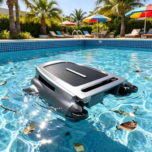 Robot pulitore per piscine con durata della batteria di 20 ore, cestello antipolvere da 5 litri e navigazione con sensore a ultrasuoni per una pulizia efficiente della superficie della piscina e della