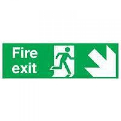 SIGNSLAB E99S/S Safety Sign Fire Exit Running Man Arrow - Down/Right, Self-Adhesive, 150 mm x 450 mm