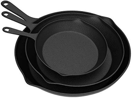 Home-Complete HC-5003 - Juego de 3 sartenes antiadherentes de hierro fundido presazonadas en utensilios de cocina de 10, 8 y 6 pulgadas, color negro