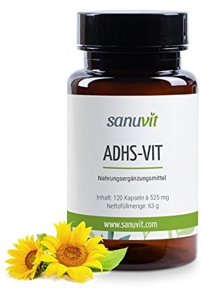 Sanuvit® - ADHS-VIT | Focus & Aufmerksamkeit | Für Erwachsene & Kinder| Hohe Bioverfügbarkeit | Qualität aus Österreich | Vegan | 120 Kapseln