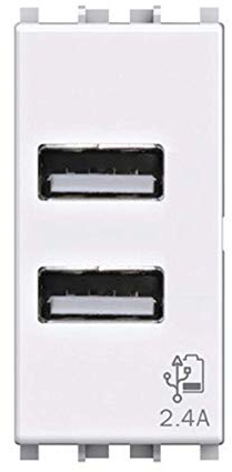 USB Wandsteckdose 2.4 Ampere, kompatibel mit Vimar Plana, Weiß