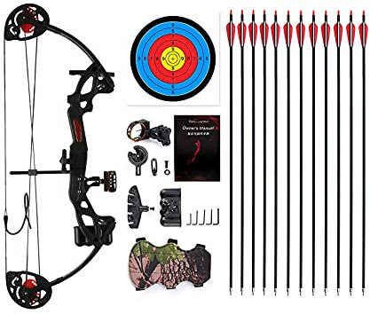 PANDARUS Compound Bow Archery for Youth and Beginner, Right Handed,19”-28” Draw Length,15-29 Lbs Draw Weight, 260 fps (Black Right Handed)