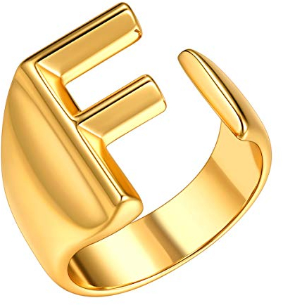 FOCALOOK goldfarbener Offener Ring mit Anfangsbuchstabe F für Frauen Mädchen 18k vergoldet Initiale Alphabet Knöchel Ring Fashion Statement Ring Modeschmuck Accessoire