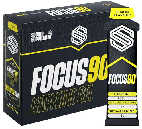 Focus90 Koffein-Energie-Gel – 200 mg Koffein pro Portion, Quick Release Preworkout Gel, entwickelt zur Leistungssteigerung durch Fußball-Ergänzung, 12 x 70 g Gele, informiert Sport getestet