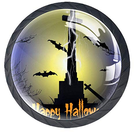 BestIdeas Runde Schubladenknäufe, 4 Packungen 30 mm, Griffe für Halloween, gruselige Webed-Friedhof mit Tot-Baum-Spulen-Drucken, für Schlafzimmer, Kommode, Schrank, Küchenschrank und Tür