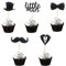 Arthsdite Pack of 40 Pre-Assembled Black Glitter Little Man Mini Beard Bowtie Hat Suit Cupcake Toppers for Boy Birthday Party Decorations