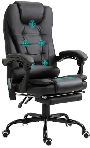 Vinsetto Fauteuil de Bureau massant, Chaise de Bureau, Chaise Ergonomique avec Hauteur réglable, Dossier inclinable et télécommande Filaire, Repose-Pieds rétractable et pivotant à 360°, Noir