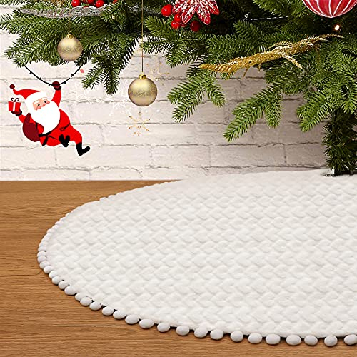 Christmas Tree Skirt: 36 inches Luxury Faux Fur Christmas Tree Skirt Beige Christmas Xmas Tree Skirt with Hand-Sewn Pompoms Soft Thick Plush Tree Skirt for Christmas Tree