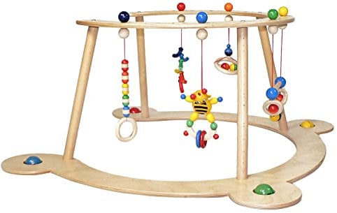 Hess Holzspielzeug 20043 - Lauflerngerät und Spiel-Bogen aus Holz, Serie Biene, für Babys, handgefertigt, mit Figuren und Rasseln, ca. 73 x 71 x 39 cm, für unbeschwerten Spiel- und Lernspaß