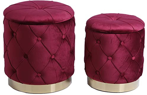 Yellowshop | Set 2 Pouf contenitore in velluto base metal Chester bordeaux tortora rosa antico verde petrolio (Bordeaux)