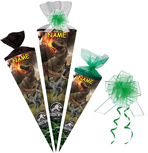alles-meine.de GmbH Schultüte - Dinosaurier - Jurassic World 35-100 cm Größe wählbar inkl. Tüll Schleife - Zuckertüte - Tüllabschluß/Filzabschluß - eckig/rund - Junge..