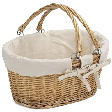 Red Hamper C019W Brown Shopping Basket Medium Swing Handle Shopper with white Lining