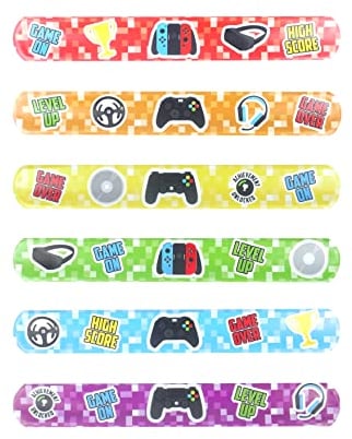 HENBRANDT 6 x Gamer Snap Bracelets for Kids Video Gaming Console Party Bag Fillers Lucky Dip Slap Bracelet Snap Band Girls and Boys Wristbands